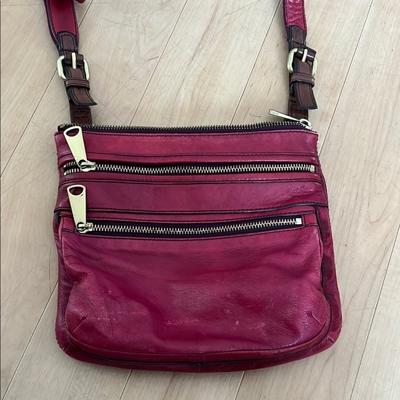 Fossil Handbags - Fossil Red Burgundy Crossbody Bag with Adjustable Strap and Gold tone Hardware